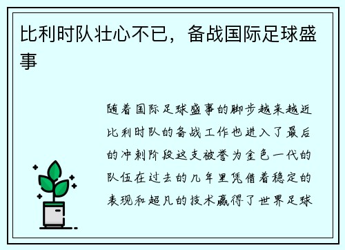 比利时队壮心不已，备战国际足球盛事