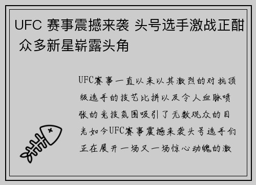 UFC 赛事震撼来袭 头号选手激战正酣 众多新星崭露头角